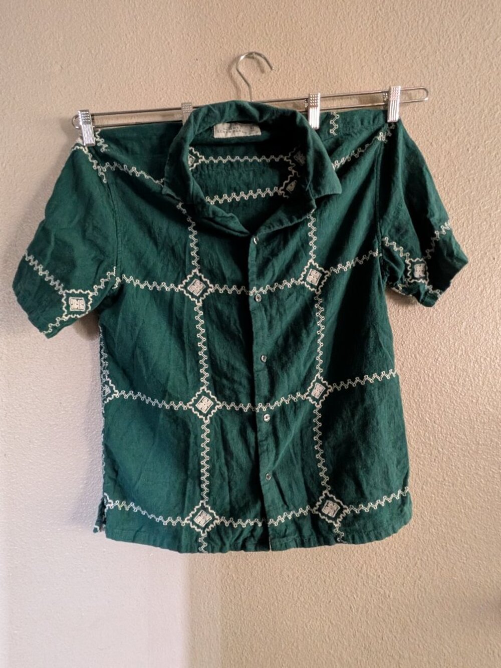 Abercrombie & Fitch Summer Linen Blend Button Up Shirt Green Pattern Medium